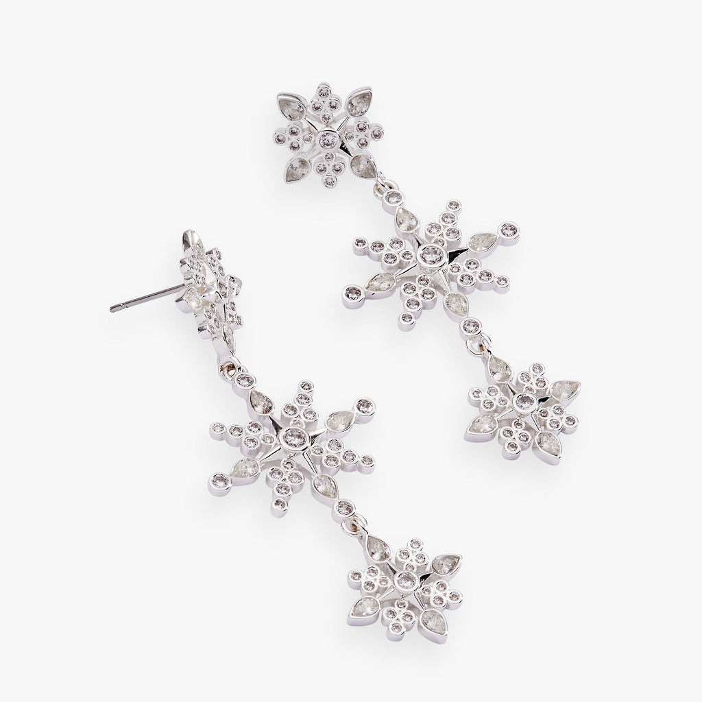 Crystal Snowflake Linear Drop Earrings in Silver and Clear