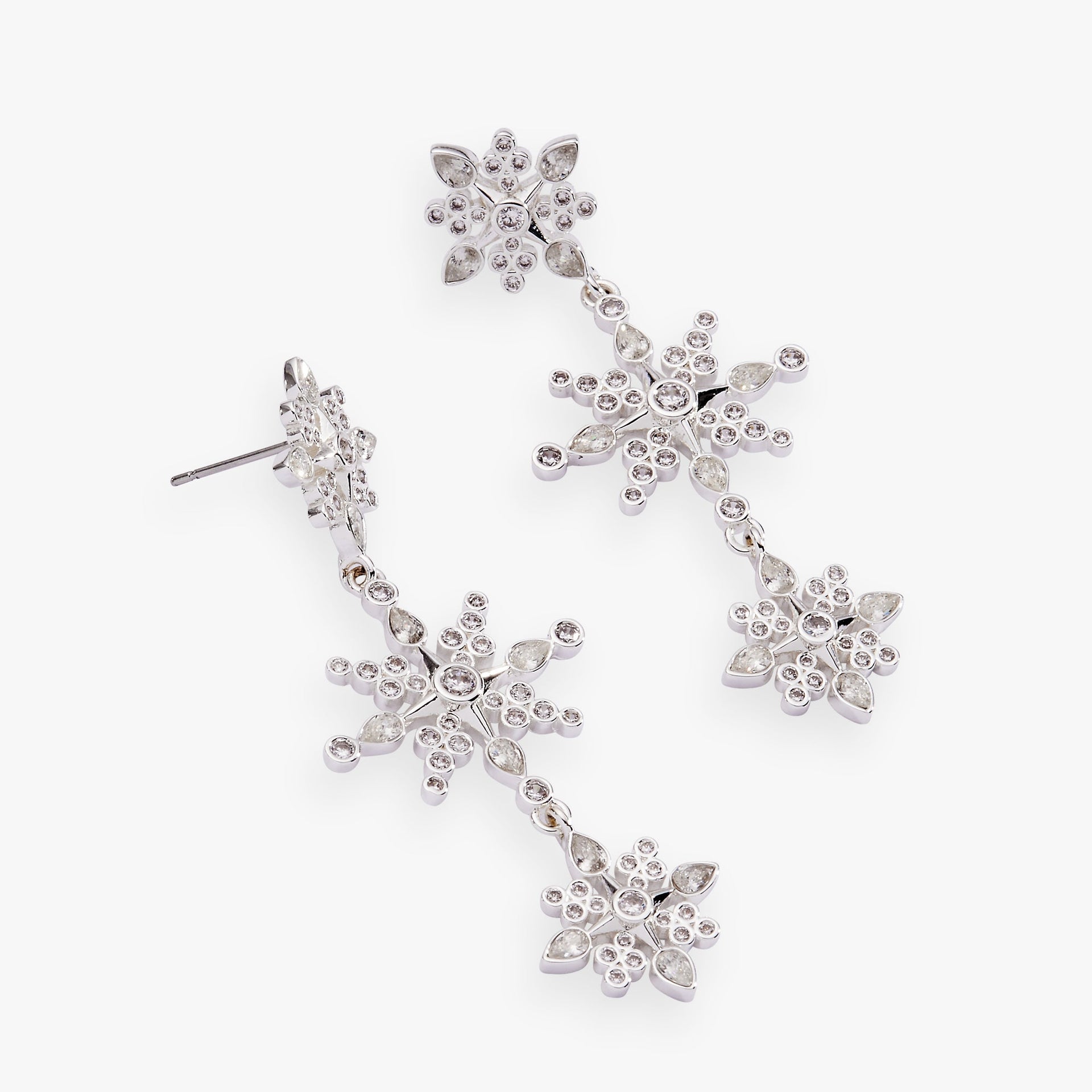 Crystal Snowflake Linear Drop Earrings in Silver and Clear
