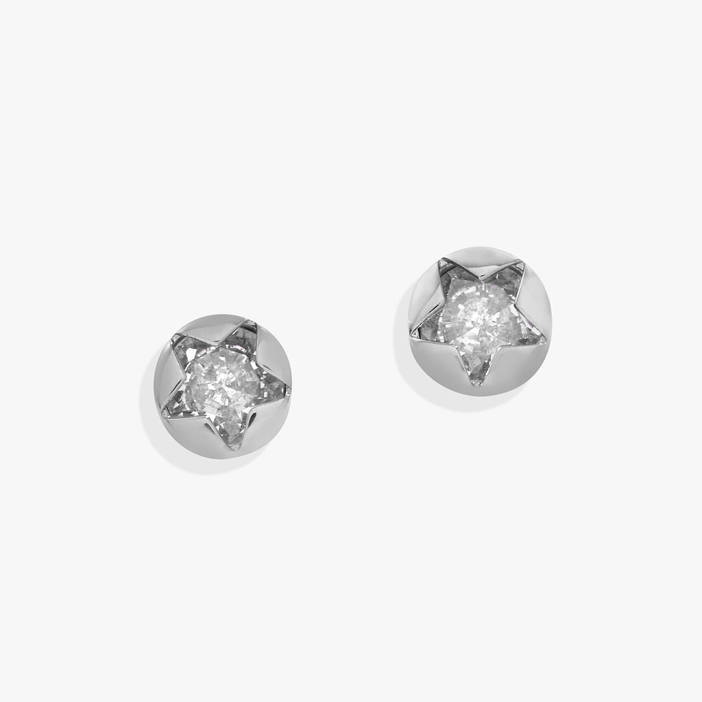 Crystal Star Mini Stud Earrings in Polished Silver Tone