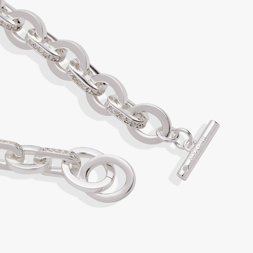 Delicate Crystal Paved Oval Link Toggle Bracelet