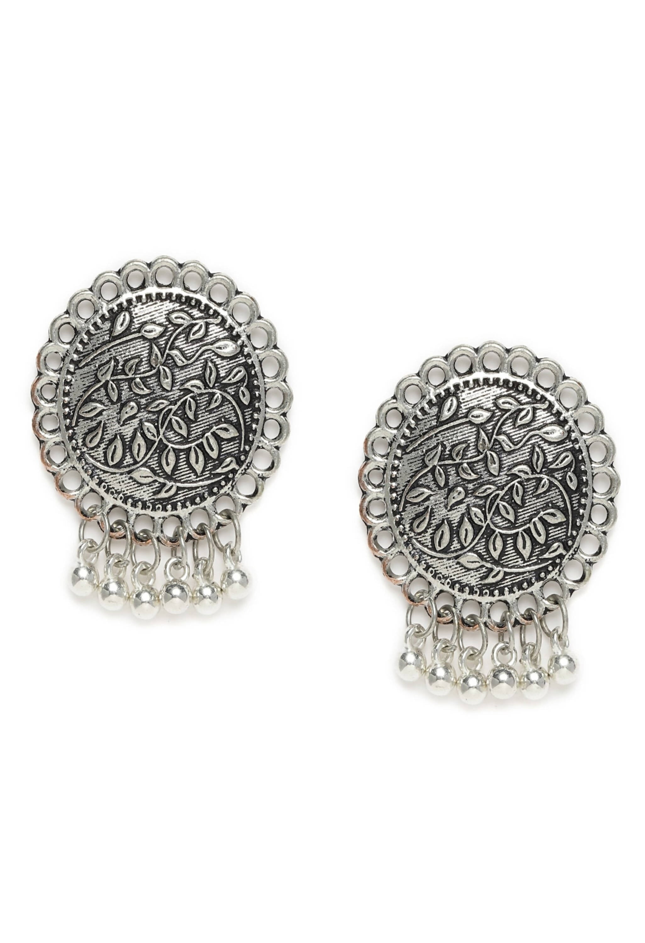 Johar Kamal Oxidised Silver Plated Stud Earrings for Women