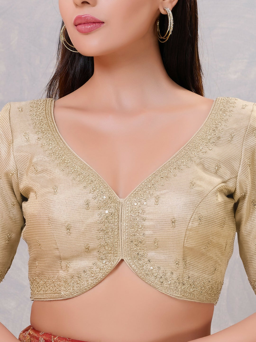 Women's Light-Gold Silk Stitched Blouse – Elegant Festive Top