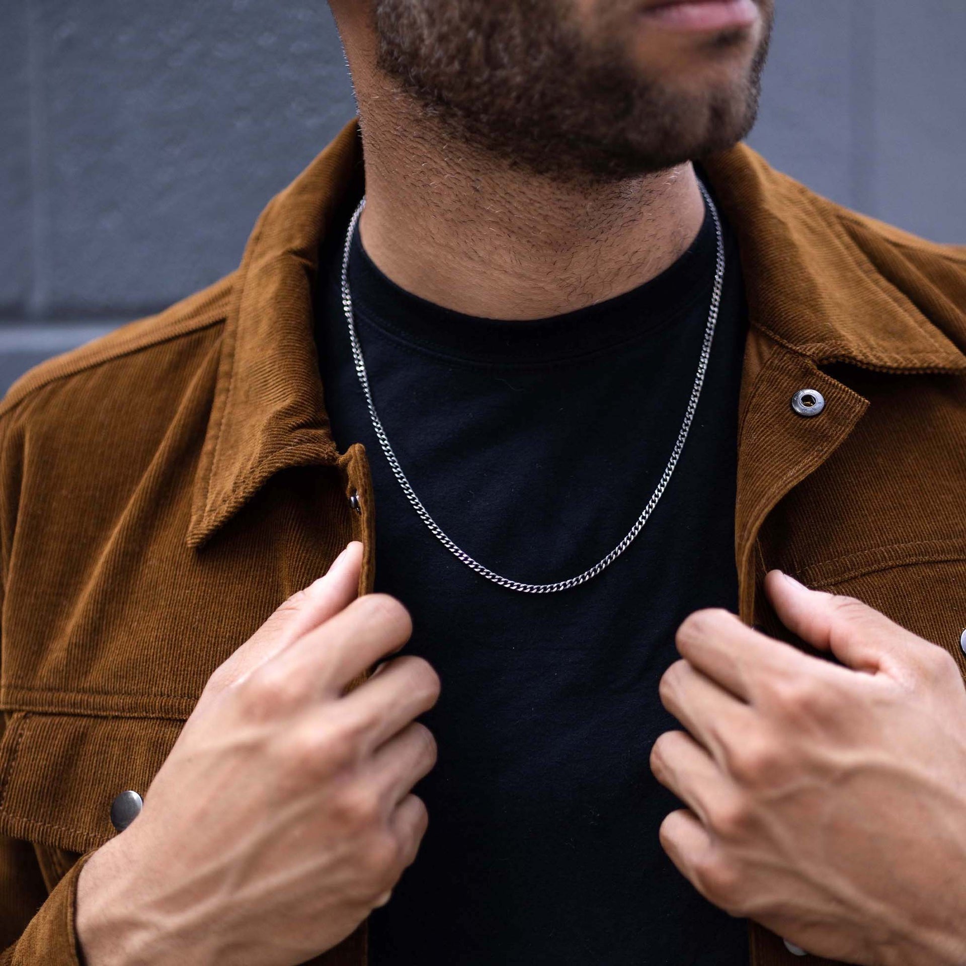 Sterling Silver Compass Pendant Necklace with Onyx Curb Chain Set