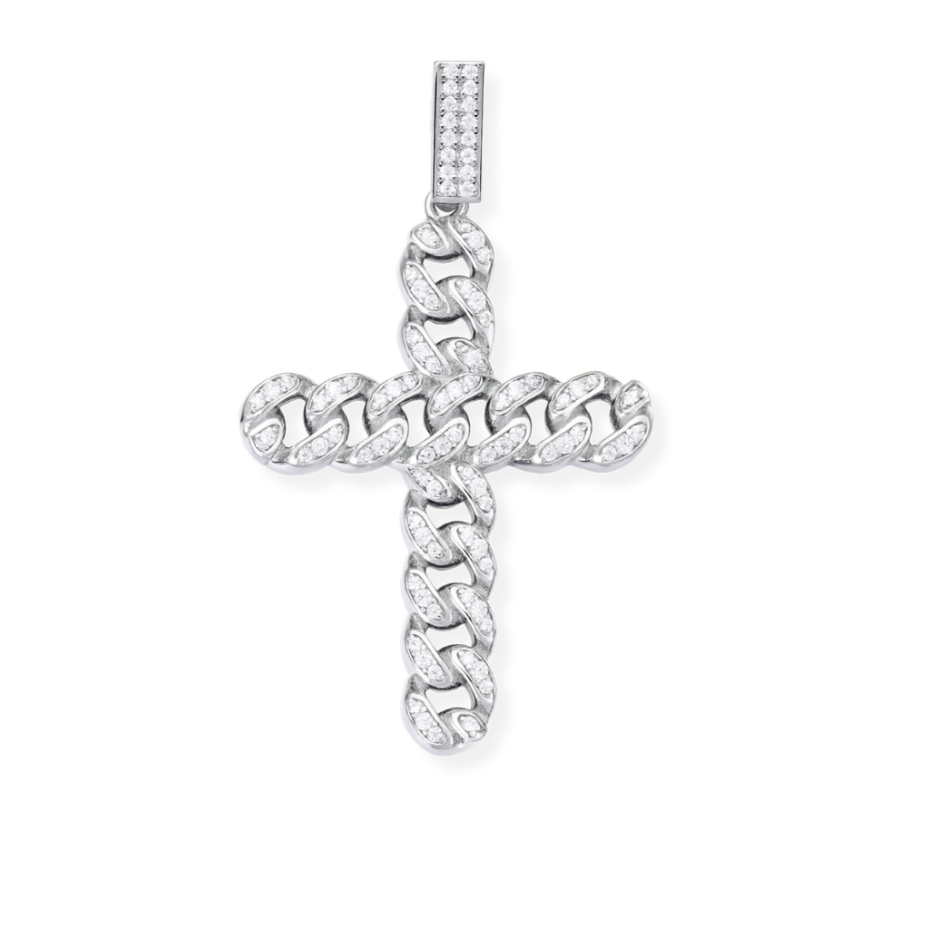 Cuban Link Cross Pendant 925 Sterling Silver