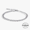 Modern silver flat curb chain bracelet made of durable stainless steel for everyday wear.