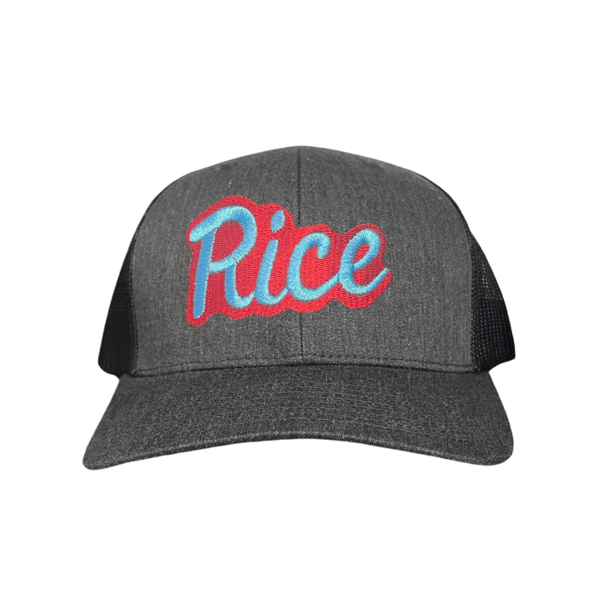 Rice Owls retro script embroidered hat in black or grey