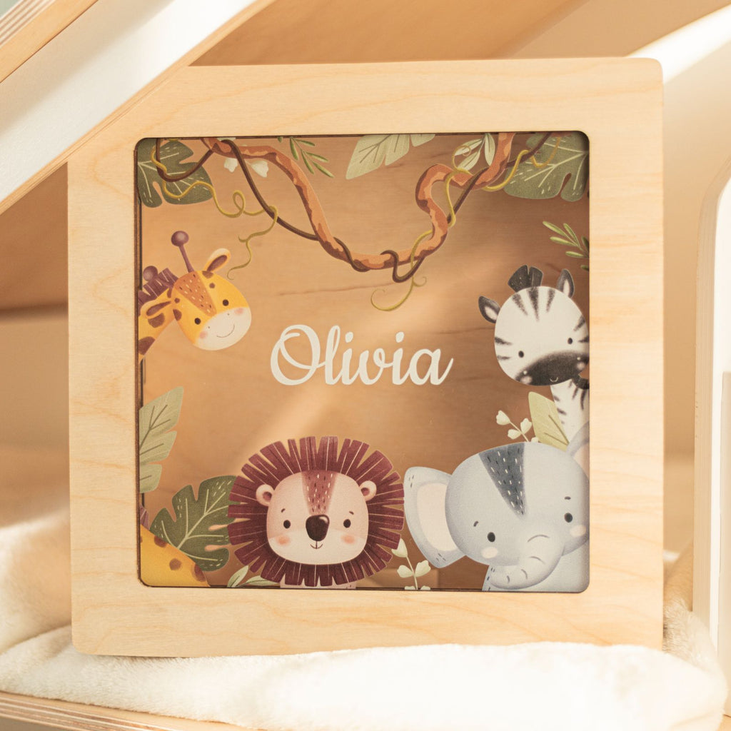 Safari Theme Personalized Acrylic Memory Box for Nursery Keepsakes