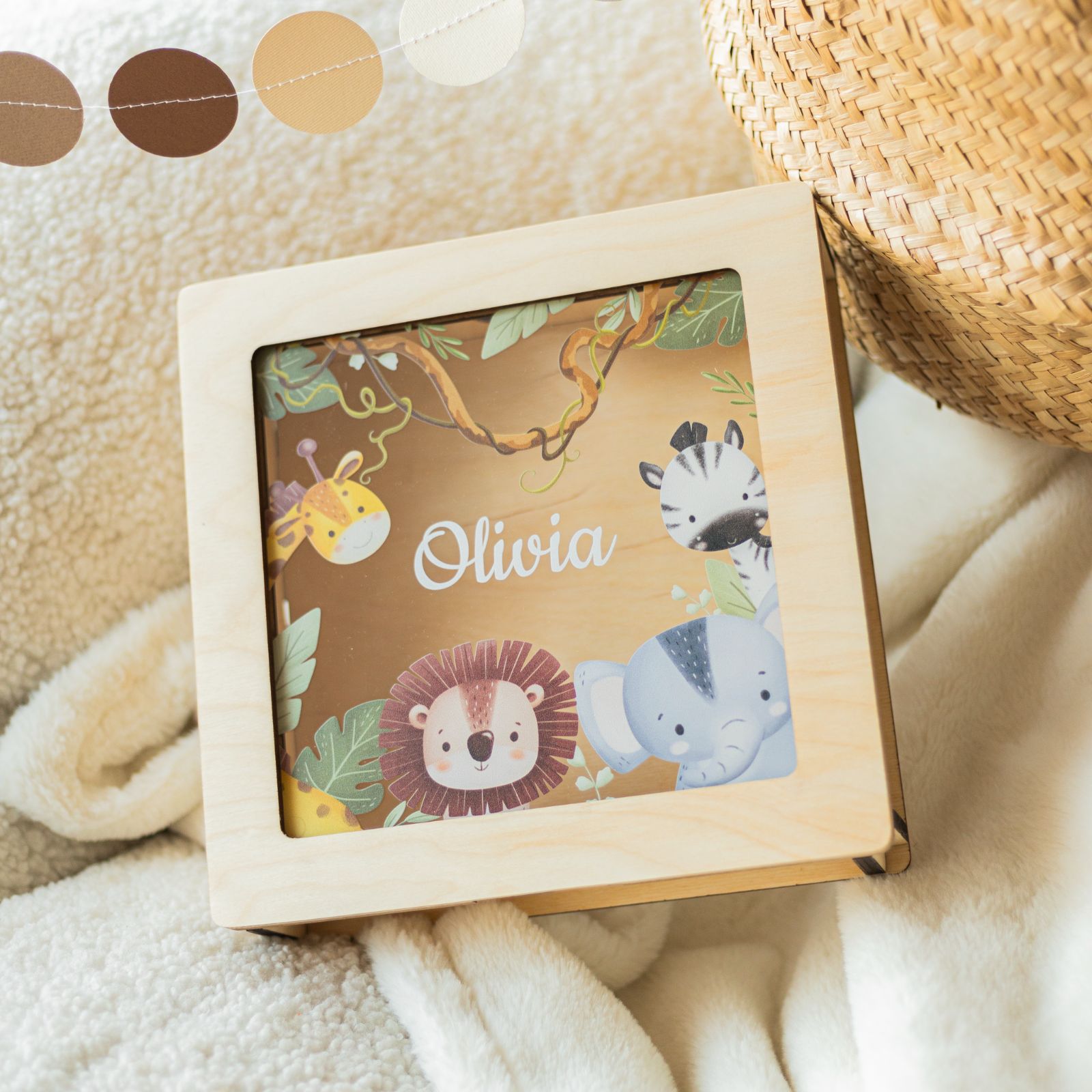 Safari Theme Personalized Acrylic Memory Box for Nursery Keepsakes