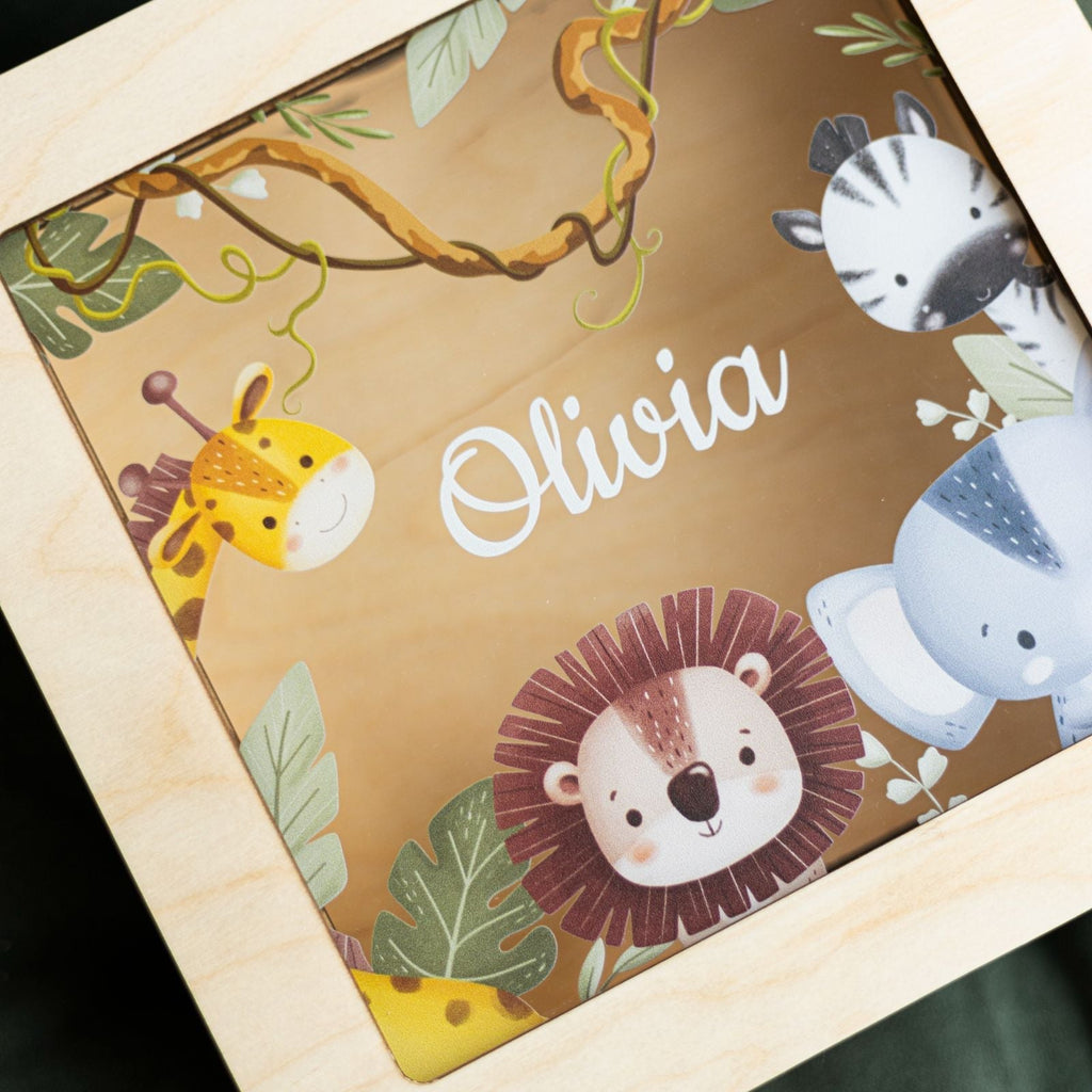 Safari Theme Personalized Acrylic Memory Box for Nursery Keepsakes