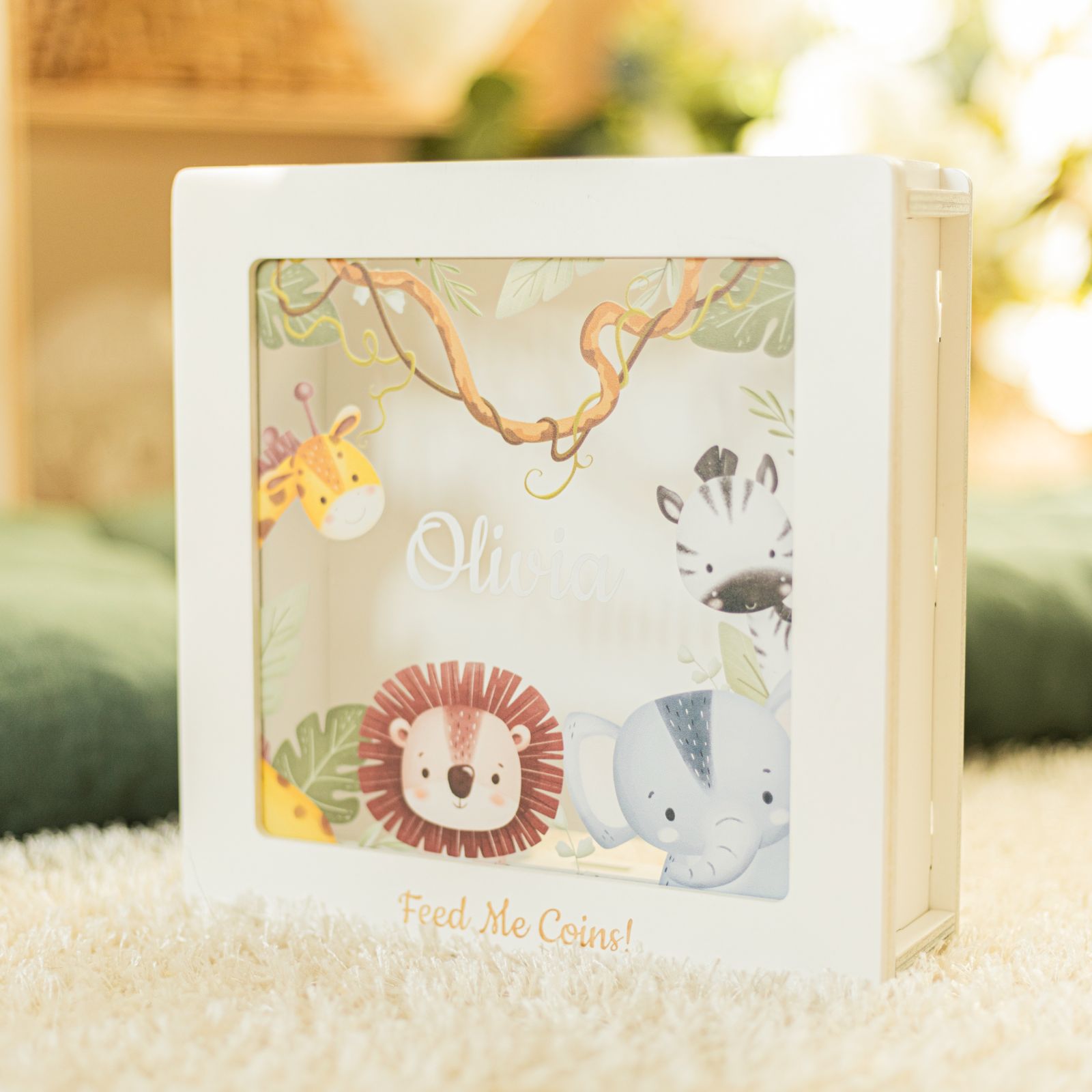 Safari Theme Personalized Acrylic Memory Box for Nursery Keepsakes
