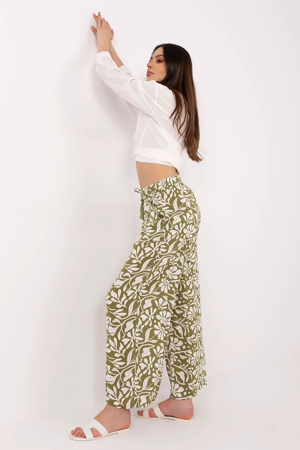 Women's Viscose High Waist Wide Leg Trousers - Printed Casual Pants