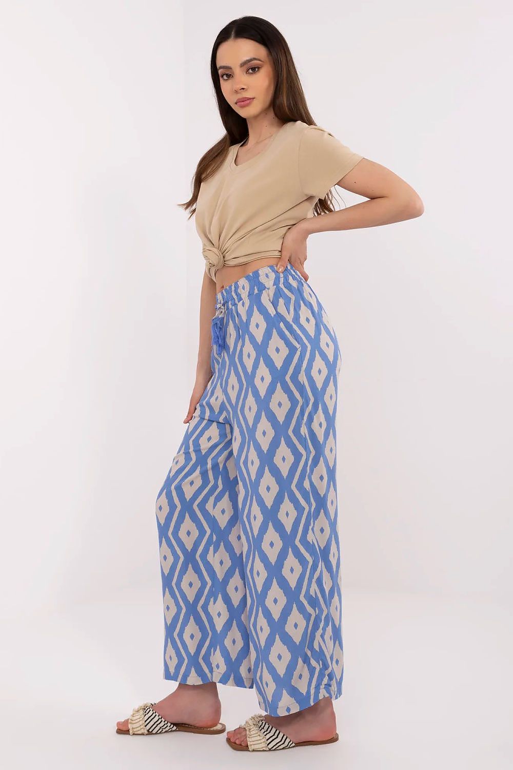 Women's Viscose High Waist Wide Leg Trousers - Printed Casual Pants