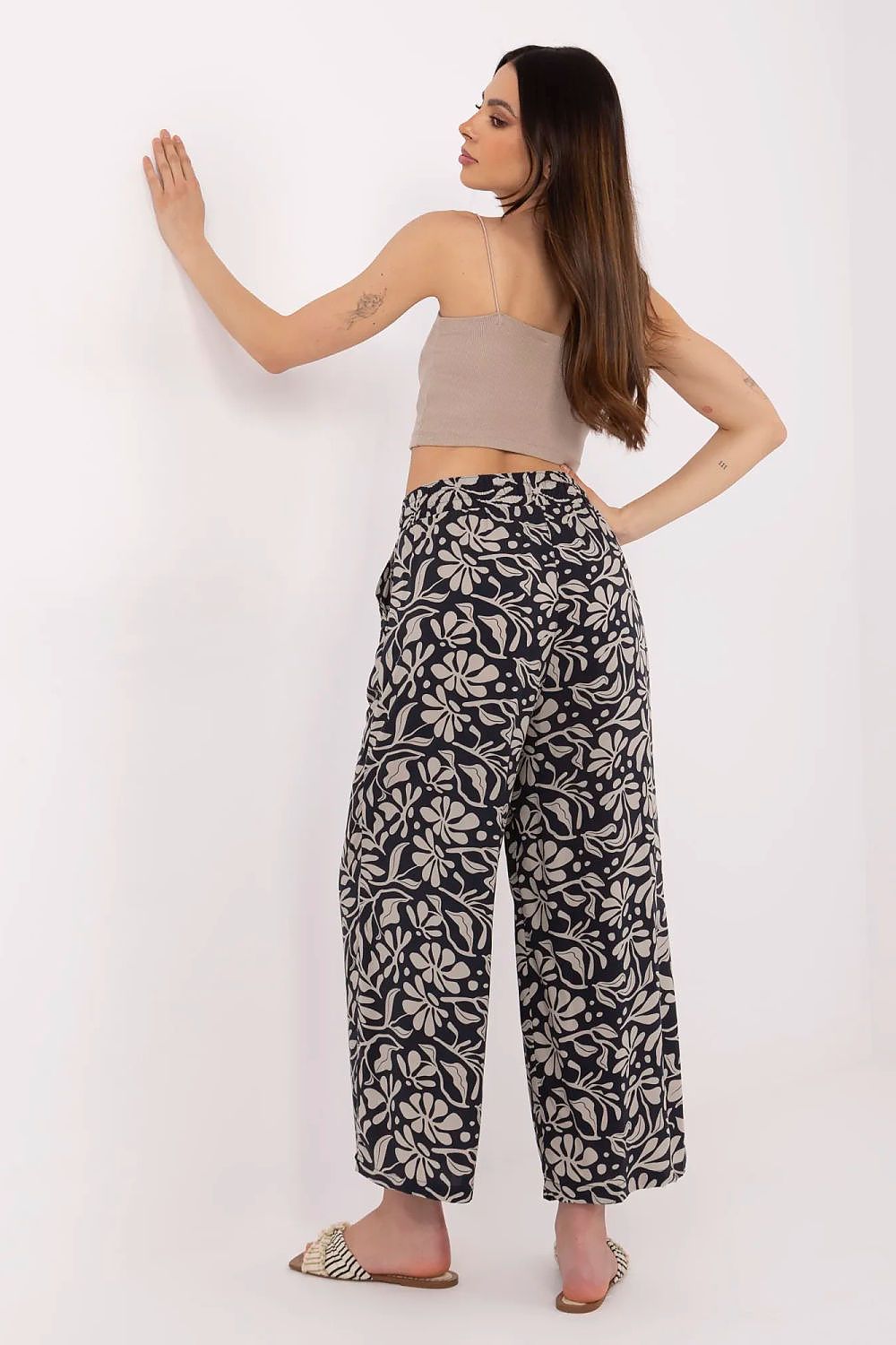 Women's Viscose High Waist Wide Leg Trousers - Printed Casual Pants