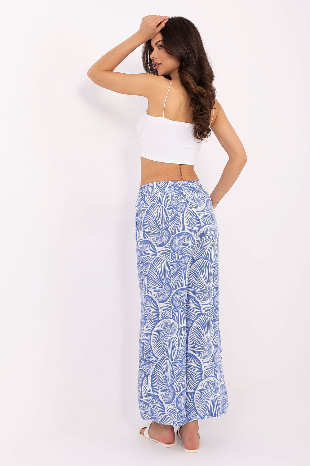 Women's Viscose High Waist Wide Leg Trousers - Printed Casual Pants