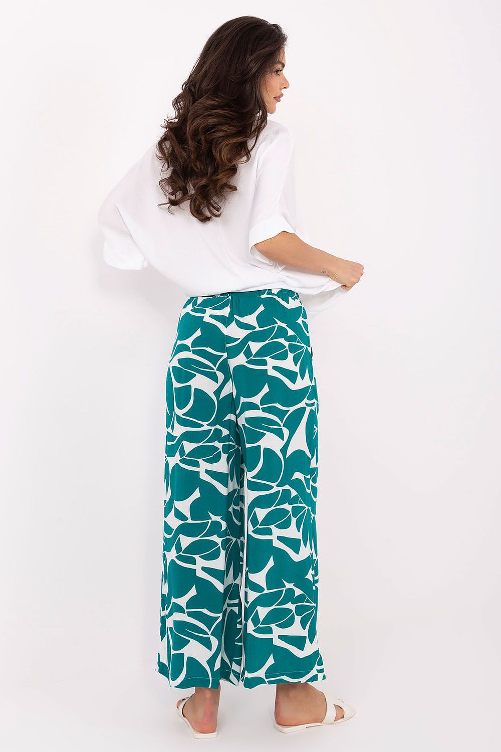 Women's Viscose High Waist Wide Leg Trousers - Printed Casual Pants