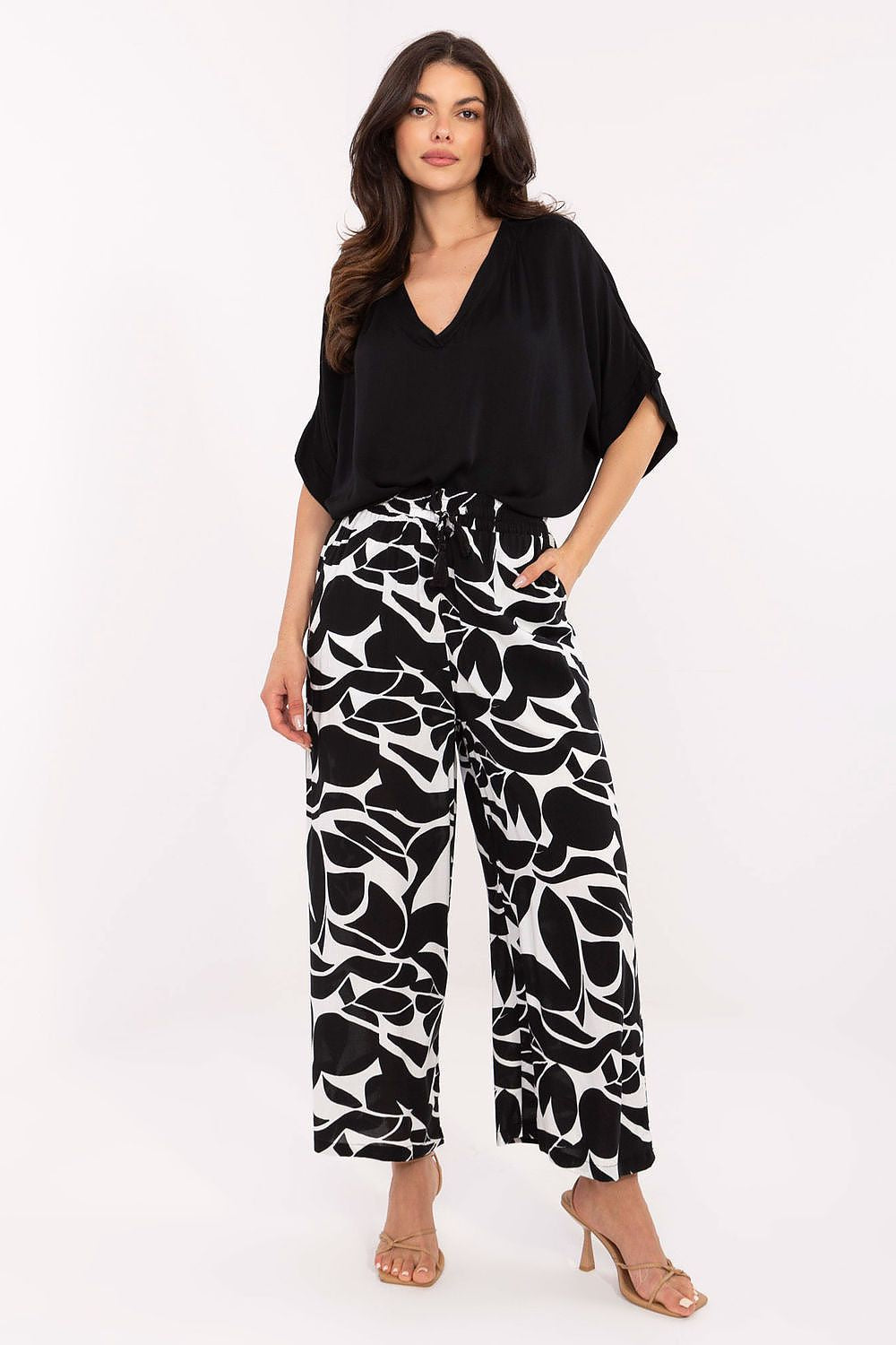Women's Viscose High Waist Wide Leg Trousers - Printed Casual Pants