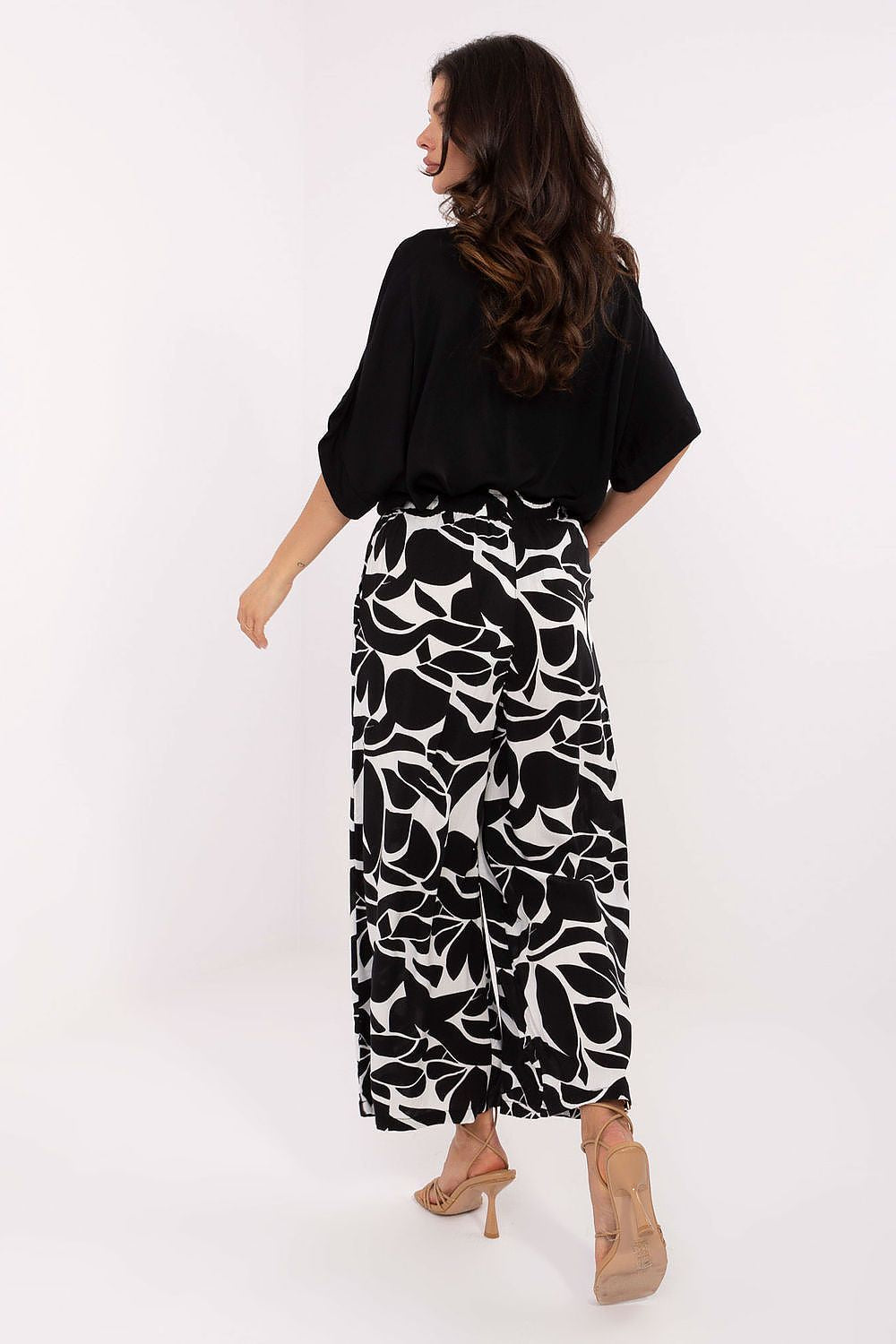 Women's Viscose High Waist Wide Leg Trousers - Printed Casual Pants