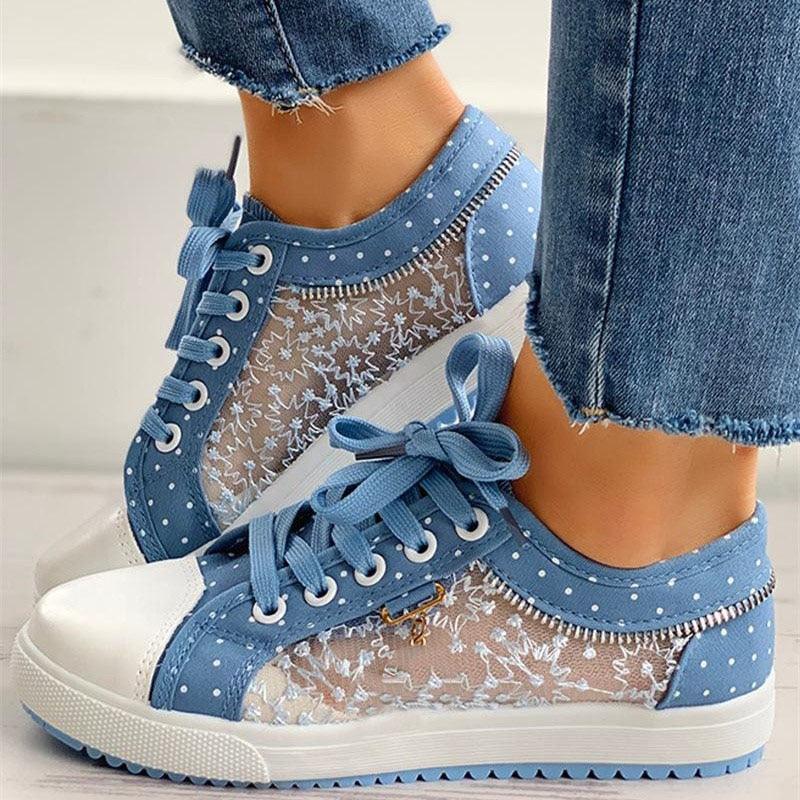 Women's Blue Breathable Lace-Up Platform Casual Walking Sneakers