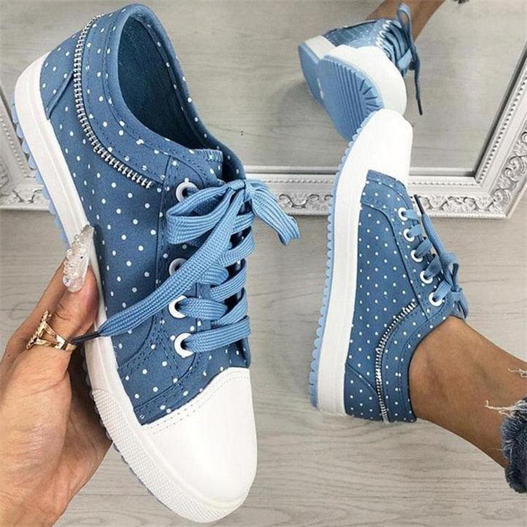 Women's Blue Breathable Lace-Up Platform Casual Walking Sneakers