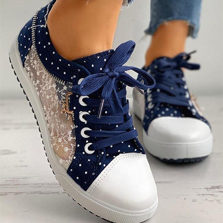 Women's Blue Breathable Lace-Up Platform Casual Walking Sneakers