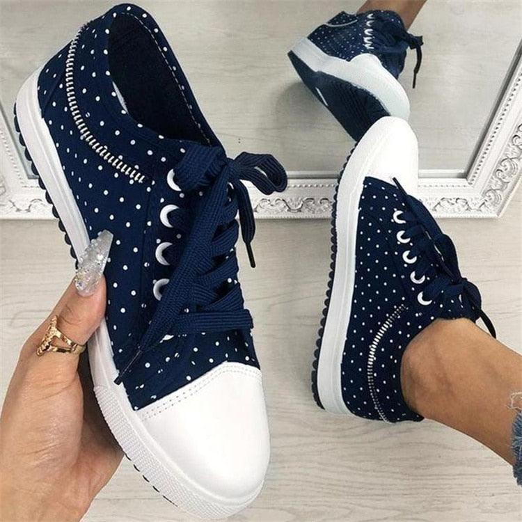 Women's Blue Breathable Lace-Up Platform Casual Walking Sneakers
