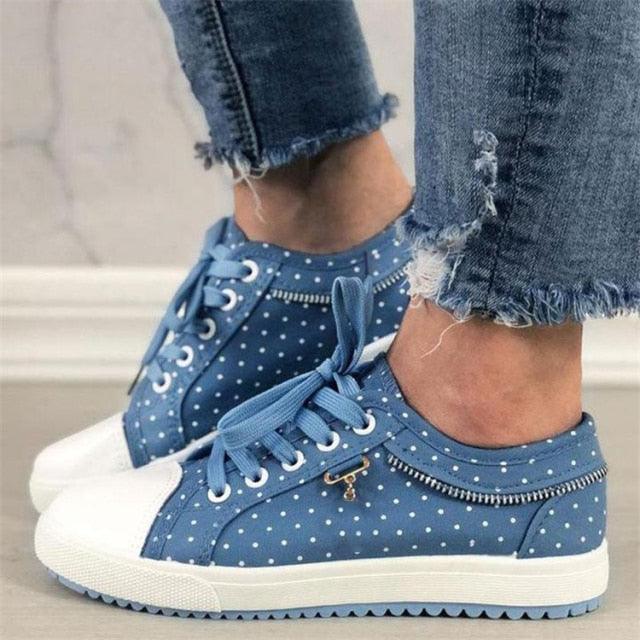 Women's Blue Breathable Lace-Up Platform Casual Walking Sneakers