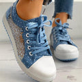 Women's Blue Breathable Lace-Up Platform Casual Walking Sneakers
