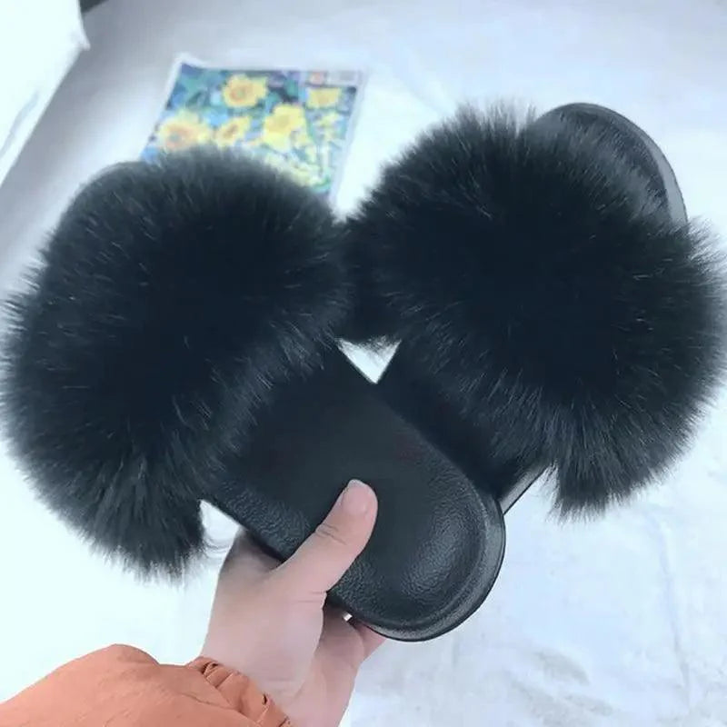 Cute Fluffy Ladies Indoor Warm Slippers Furry Luxury Flip Flops   Women's Fashion Flat Soft Flip Flops
