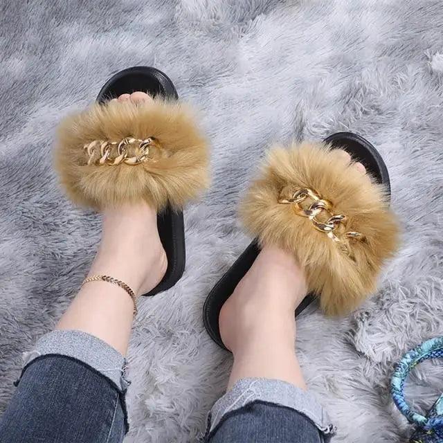 Cute Fluffy Ladies Indoor Warm Slippers Furry Luxury Flip Flops   Women's Fashion Flat Soft Flip Flops