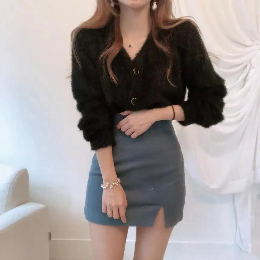 V-Neck Button Down Knit Sweater Cardigan with Contrast Accents