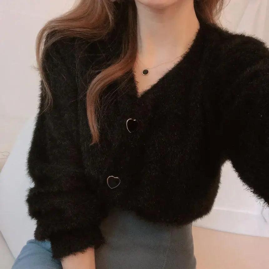 V-Neck Button Down Knit Sweater Cardigan with Contrast Accents