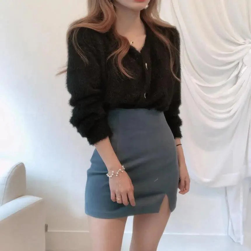 V-Neck Button Down Knit Sweater Cardigan with Contrast Accents