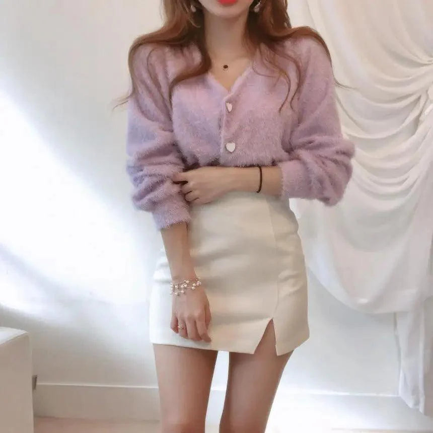 V-Neck Button Down Knit Sweater Cardigan with Contrast Accents