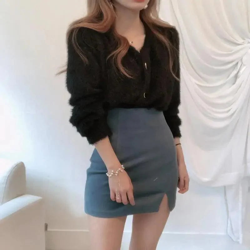 V-Neck Button Down Knit Sweater Cardigan with Contrast Accents