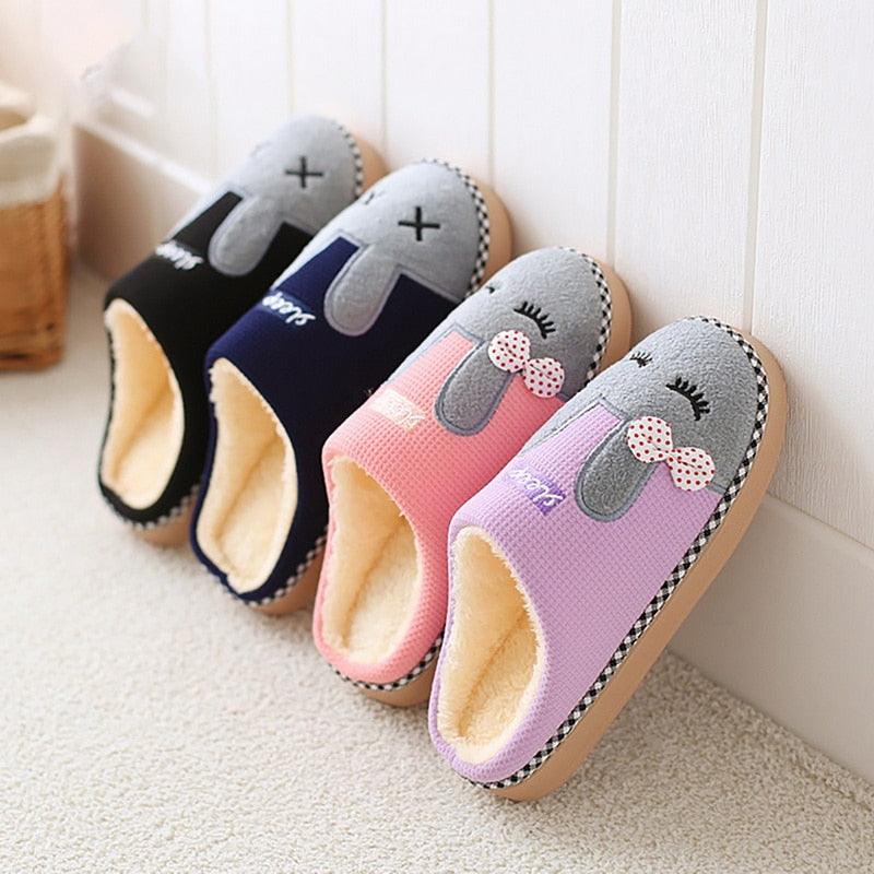 Cute Cat Plush Fuzzy House Slippers for Women Warm Indoor Slides