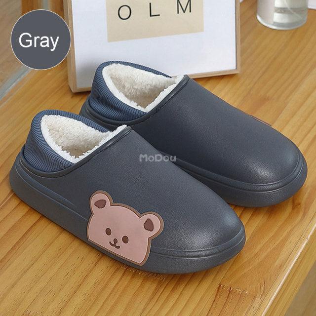 Waterproof Cotton Bear Slippers with Memory Foam & Non-Skid Sole