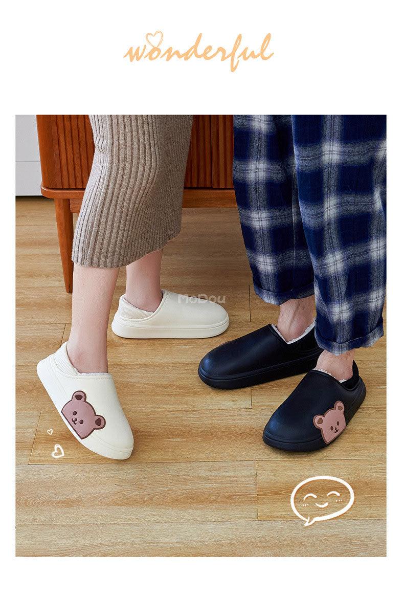 Waterproof Cotton Bear Slippers with Memory Foam & Non-Skid Sole