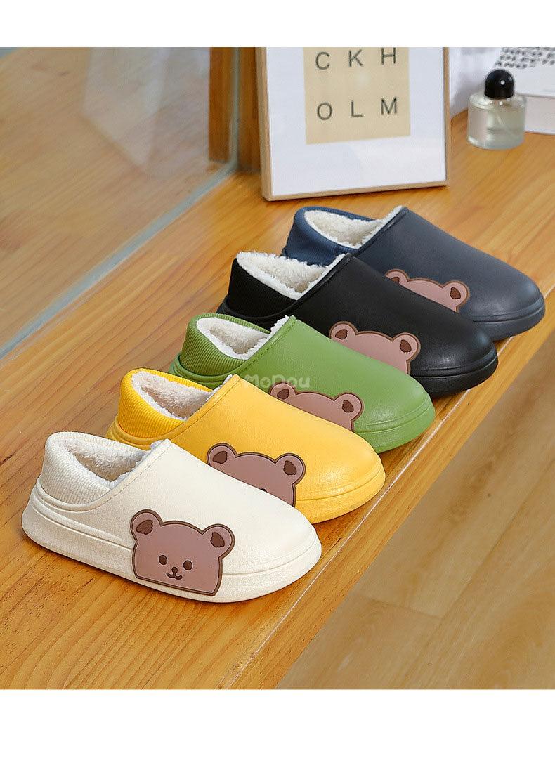 Waterproof Cotton Bear Slippers with Memory Foam & Non-Skid Sole