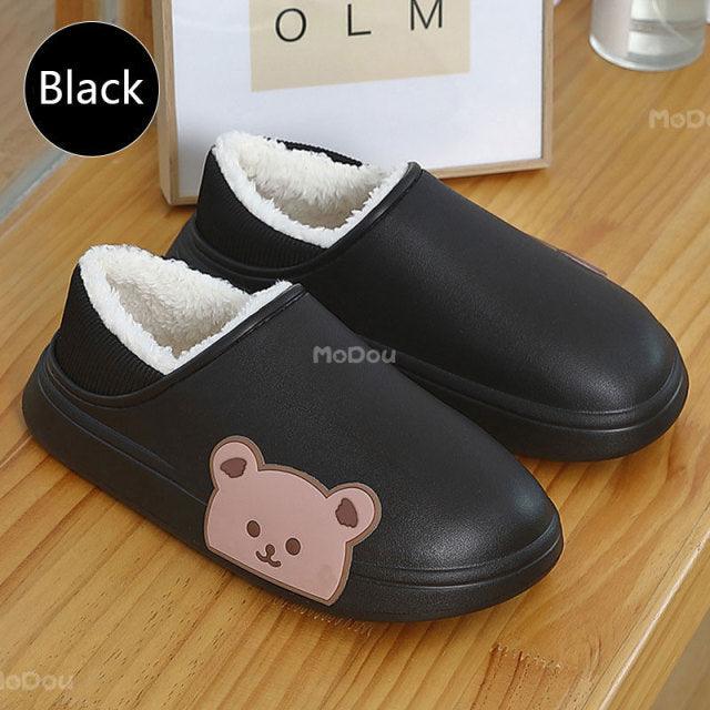 Waterproof Cotton Bear Slippers with Memory Foam & Non-Skid Sole