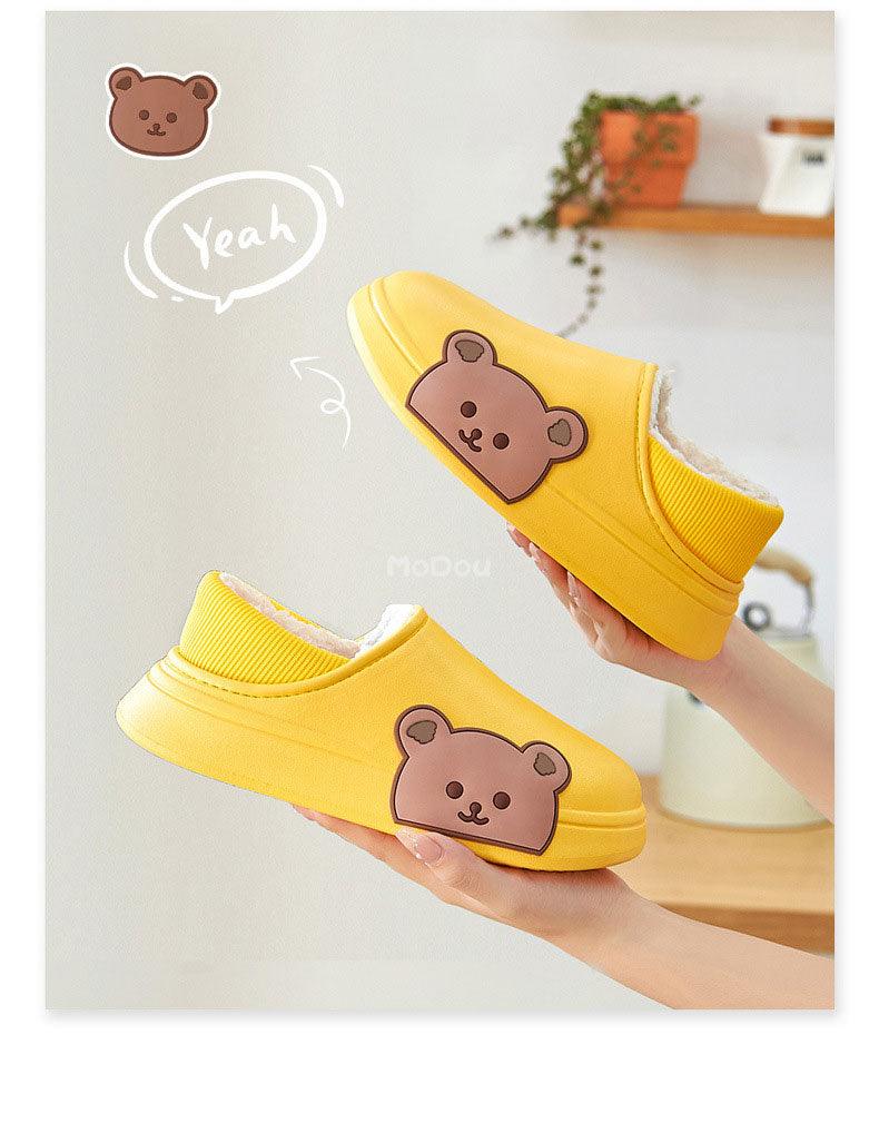 Waterproof Cotton Bear Slippers with Memory Foam & Non-Skid Sole