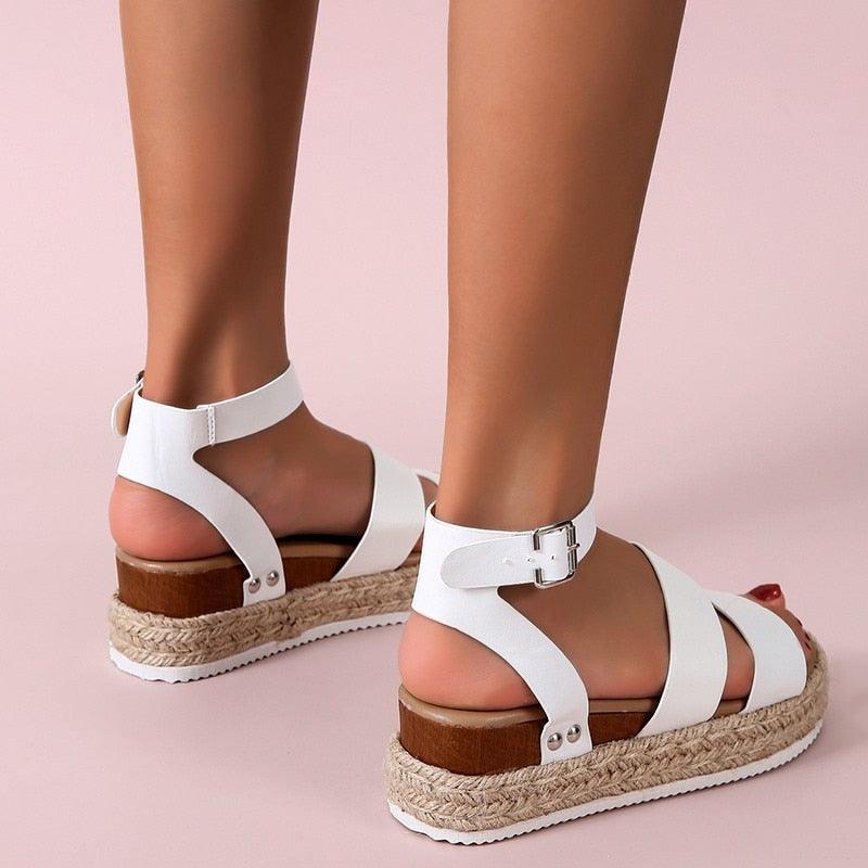 Golden Platform Sandals with Cross Strap Ankle Detail