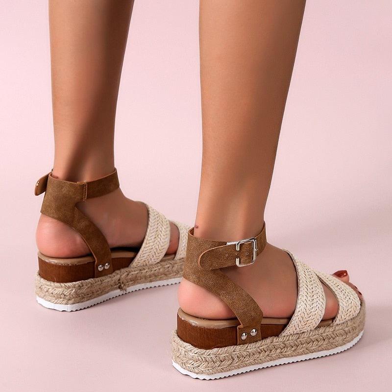 Golden Platform Sandals with Cross Strap Ankle Detail
