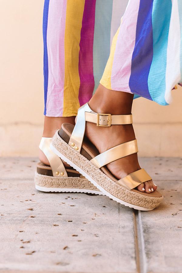 Golden Platform Sandals with Cross Strap Ankle Detail