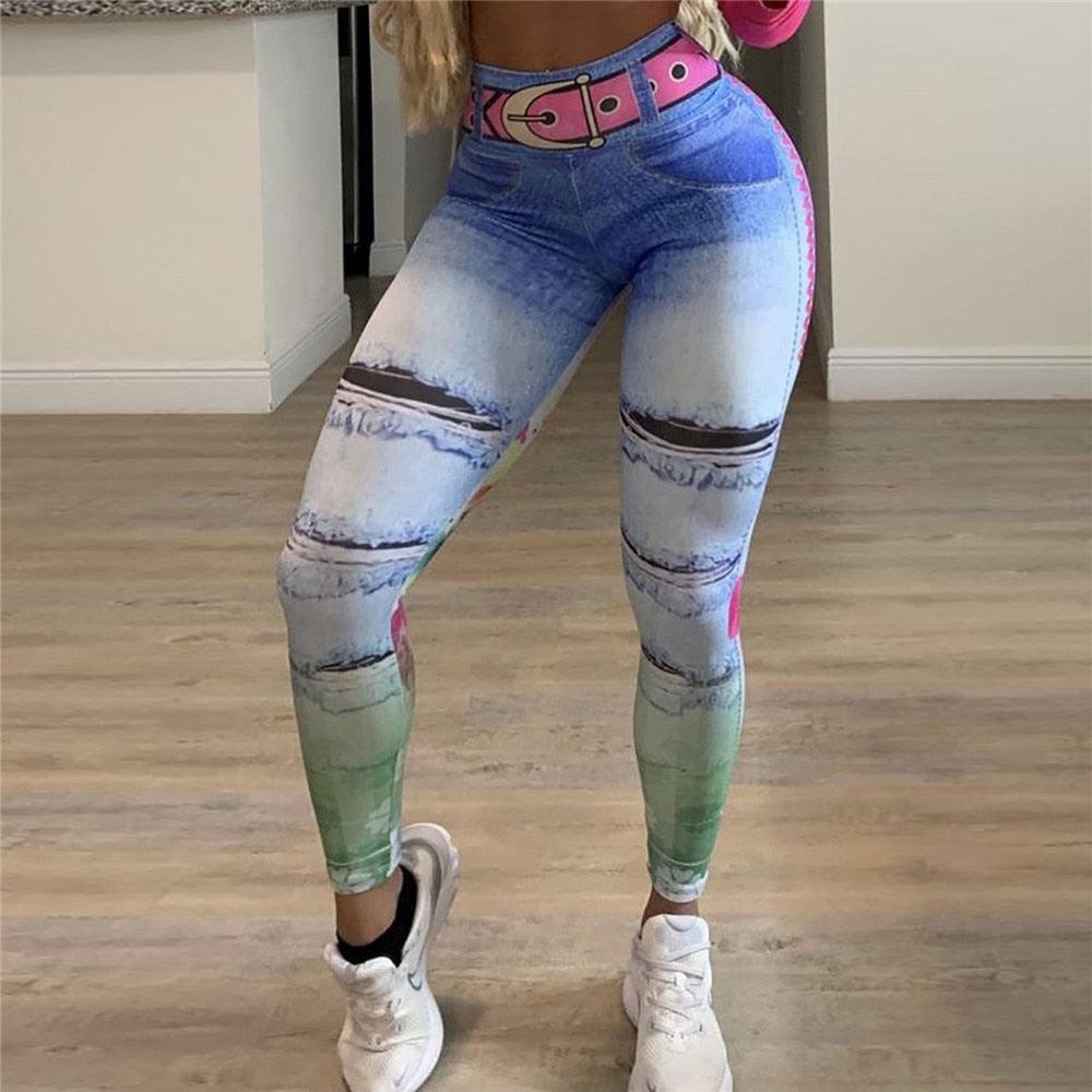 Women's Printed Yoga Leggings Tummy Control Running Tights