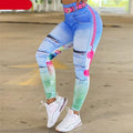 Close up of 3D printed yoga leggings with tummy control waistband