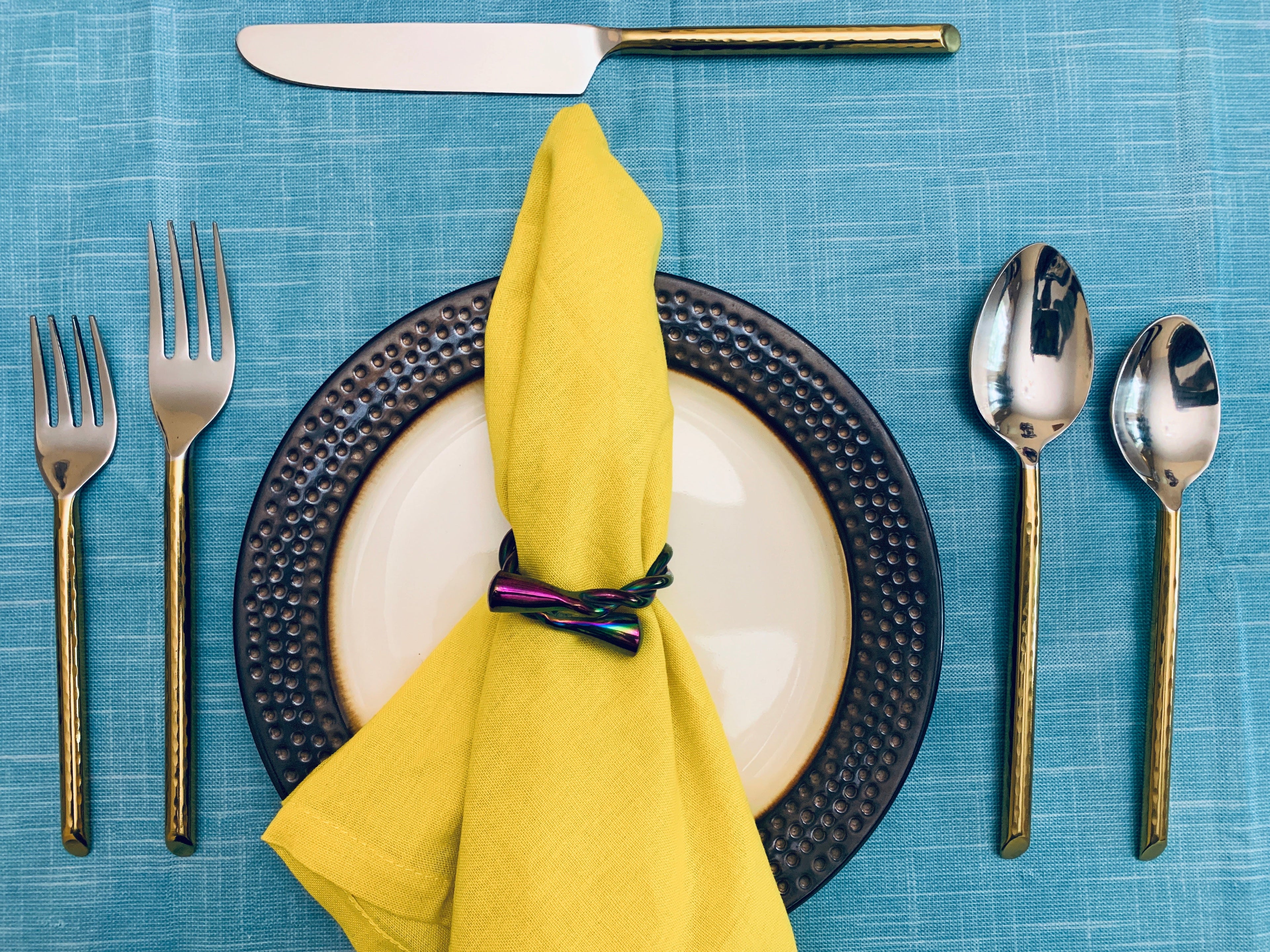 Vibhsa Stainless Steel Gold Flatware set of 20 pieces