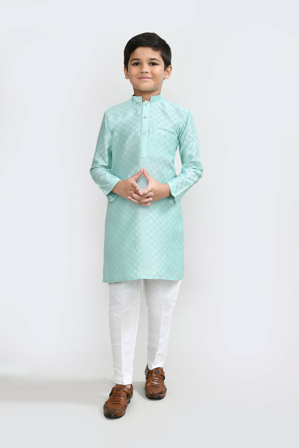 Pastel Green Cotton Silk Kurta Set with Straight Fit Pants