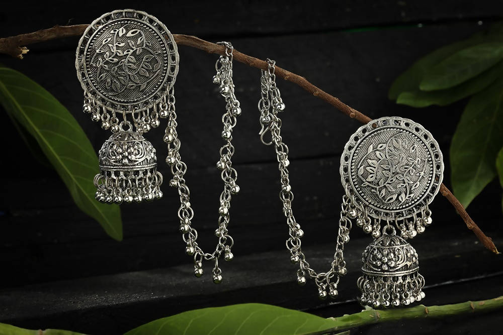 Oxidized Silver Bahubali Jhumkas for Girls Ethnic Occasions