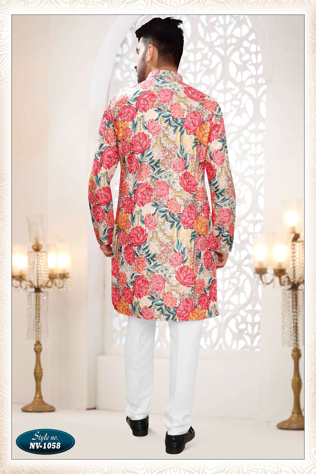 Men's Cream Silk Straight Kurta Set with Thread and Sequence Work