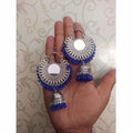 Blue beaded oxidized jhumka earrings for ethnic outfits